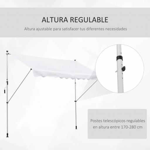 Toldo Manual Retráctil 300x150x170-280 cm con Altura Ajustable Manivela y Protección Solar para Terraza Blanco [7]