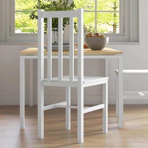 Juego de 2 Sillas de Comedor con Respaldo Alto de Listones y Estructura en Madera de Pino 38,5x47,5x99 cm Blanco [2]