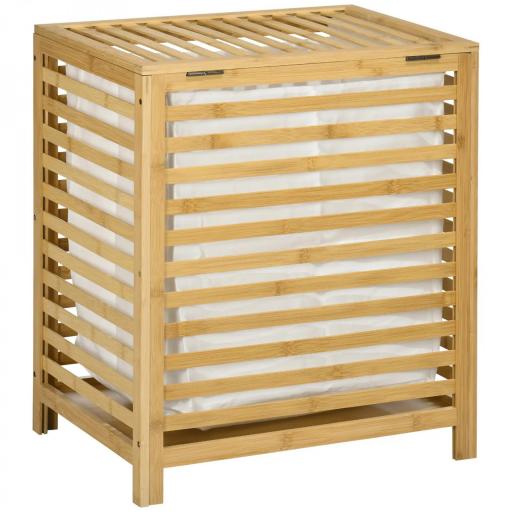 Cesta para la Colada de Bambú Capacidad de 55L Cesto para Ropa Sucia con 2 Asas y Bolsa Extraíble 50x36x60 cm Natural [9]