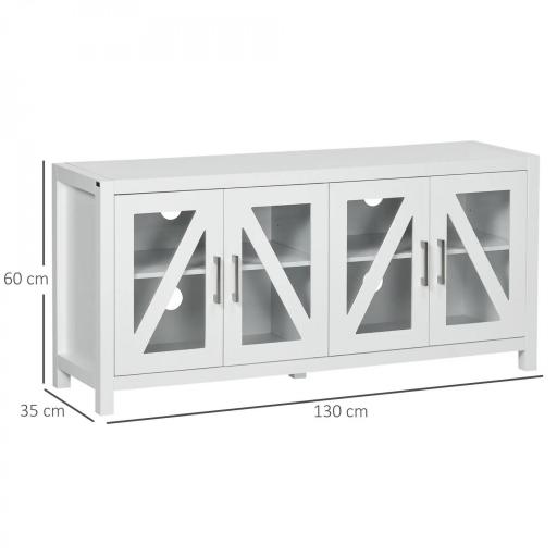 Mueble TV de Salón Mesa para Televisores de hasta 58" con 4 Puertas de Vidrio Estantes Ajustables 130x35x60 cm Blanco [1]