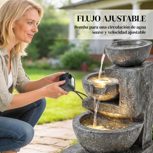 Fuente de Jardín con Iluminación LED y Bomba Fuente Decorativa en Cascada de 3 Niveles 40x37x61 cm Multicolor [4]