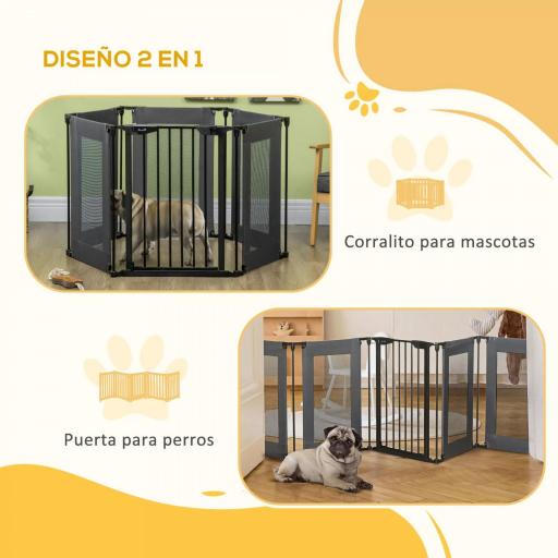 Parque Plegable para Perros de 6 Paneles Convertible en Barrera de Seguridad para Mascotas 117x103x74 cm Negro [2]