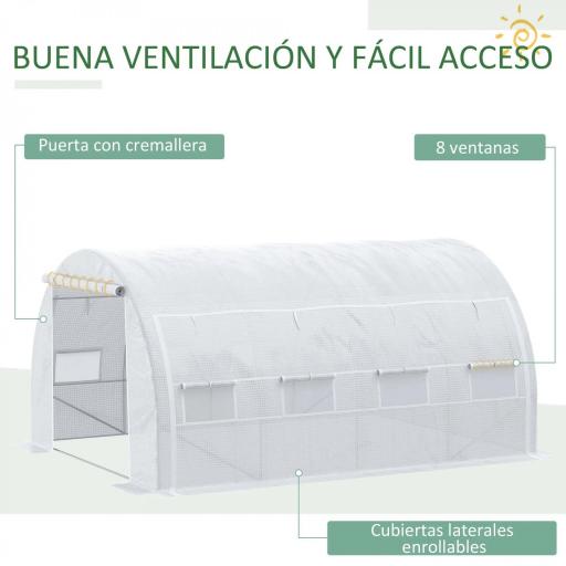 Invernadero de Túnel Invernadero de Jardín 4x3x2 m con Puerta y 8 Ventanas Enrollables para Cultivos Plantas Blanco [3]