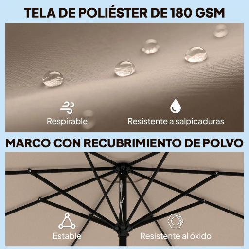 Sombrilla Terraza Exterior Ø2,7 m Sombrilla con Inclinación Ajustable 3 Posiciones Manivela y Volante Caqui [4]