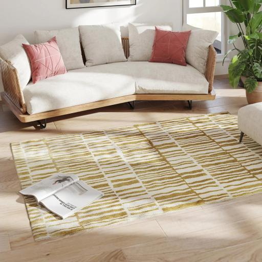 Alfombra Salón 170x120 cm Lavable en Lavadora Pelo Corto Estilo Moderno Tapete para Sala de Estar Dormitorio Crema [7]
