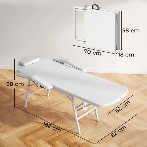 Camilla Masaje Plegable Portátil de 3 Zonas con Respaldo Ajustable Reposacabezas Reposabrazos 182x82x68 cm Blanco [1]