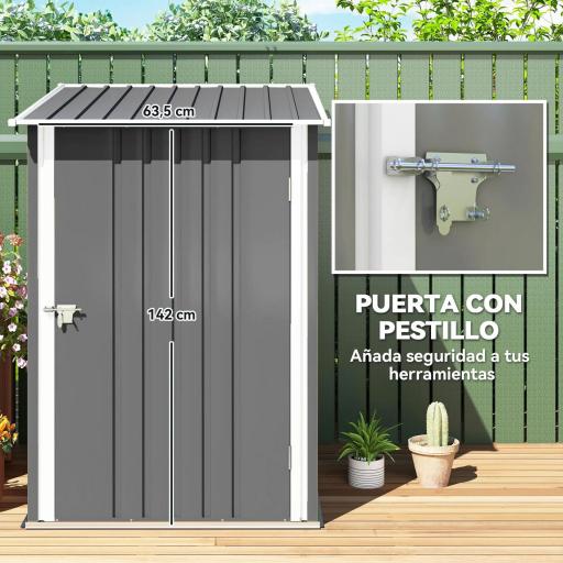 Caseta de Jardín Metálica 0,92 m² 100x103x160 cm con 1 Puerta y Cerradura para Almacenamiento de Herramientas Gris [4]