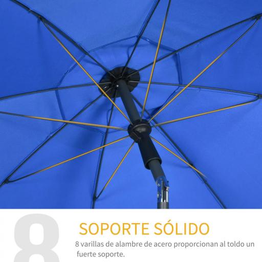 Sombrilla de Playa con Protección UV50+ Mástil de Ø32 mm y Toldo Ajustable Ø180x209 cm Azul [4]