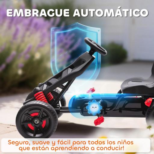 Kart Pedales para Niños de +3 Años con Embrague Automático Freno Ruedas Antideslizantes de EVA y Marco Metálico Rojo [4]