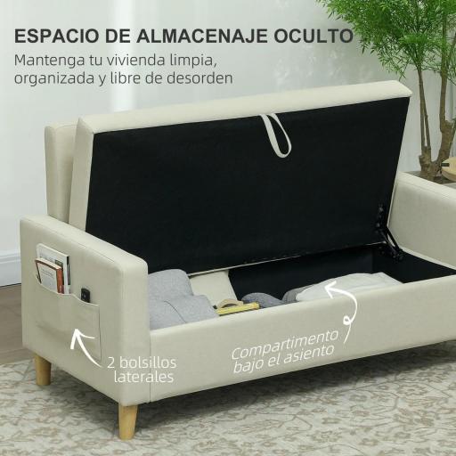 Sofá de 2 Plazas Moderno y Compacto Tapizado en lino con Muelles y Cojines para Espacios Pequeños 135x72x84 cm Beige [3]