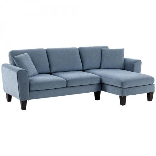 Sofá Rinconera Chaise Lounge Reversible en Forma de L con 2 Cojines Carga 200 kg 230x138x87 cm Azul Oscuro [10]