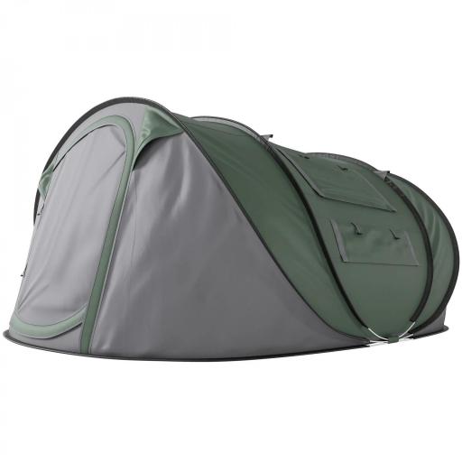 Tienda de Camping Pop-up con Ventanas Bolsillos y Bolsa de Transporte Impermeable Anti-UV 263,5x220x123 cm Verde y Gris [8]