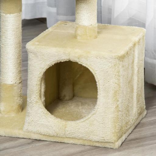 Árbol Rascador para Gatos 81,5 cm Torre para Gatos con Postes de Sisal 2 Plataformas Cueva y Bola Colgante Estilo Elegante 50x30x81,5 cm Beige [7]