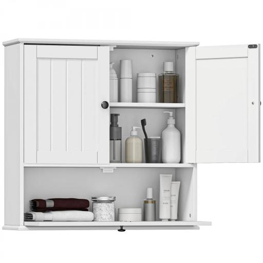 Armario de Baño de Pared Rústico con Estante Ajustable Doble Puerta y Puerta Abatible 60x19,5x60 cm Blanco [8]