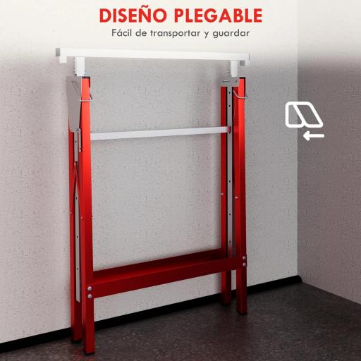 Set de 2 Caballetes Metálicos Plegables con Altura Ajustable Caballetes de Sierra de Acero 68x58x80-130 cm Rojo [4]