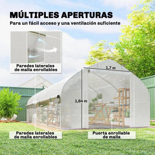 Invernadero de Túnel 6x3x2 m con Anti-UV y Puerta Enrollable con Cremallera Paredes Laterales con Malla Blanco [2]