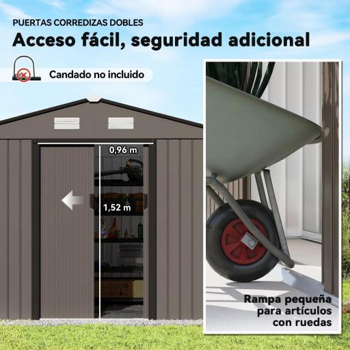 Cobertizo de Jardín 4,9 m² 277x195x192 cm con 2 Puertas Corredizas Techo Inclinado y 4 Ventanas Marrón [6]