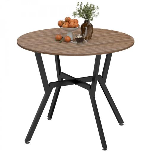 Mesa de Comedor Redonda de Estilo Industrial con Encimera de Madera y Marco de Acero Ø90x76 cm Marrón [8]