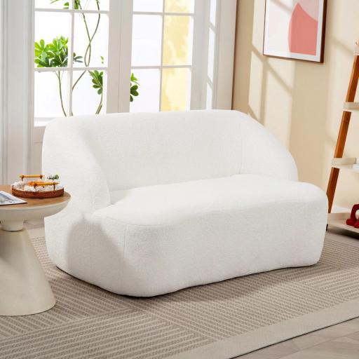 Sofá de 2 Plazas Tapizado en Borreguito de 142 cm con Diseño Curvo Acolchado Grueso No Requiere Montaje Crema [7]