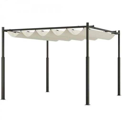 Pérgola de jardín exterior 3x3 m con techo retráctil y fijación magnética, toldo sol UPF30+, Crema [4]