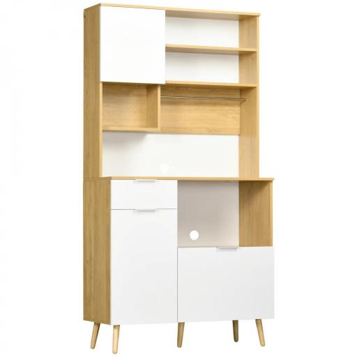Alacena de Cocina Mueble Auxiliar de Cocina con 3 Puertas Cajón Estante Ajustable y Toallero 93x40x180 cm Natural [8]