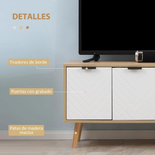 Mueble para TV Moderno con 2 Puertas y 2 Estantes para Televisores de hasta 46" 110x39x48,8 cm Natural y Blanco [6]
