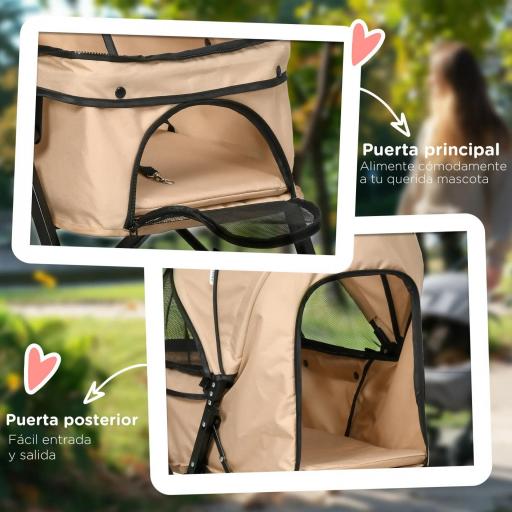 Carrito para Perros con Mango Reversible Cesta de Almacenamiento y Cuerda de Seguridad 76,5x52x95cm Marrón [1]