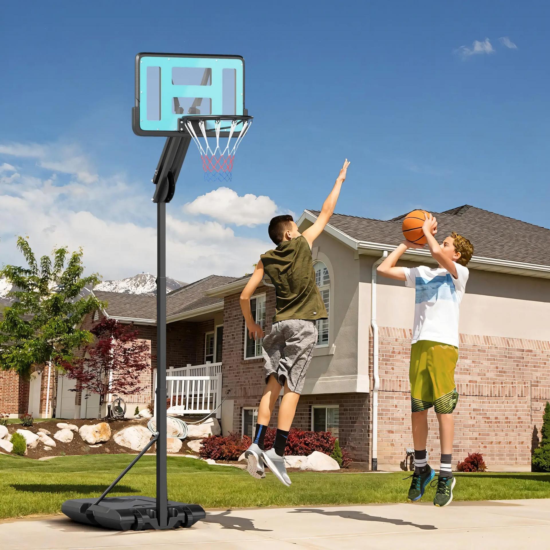 Canasta de Baloncesto Ajustable de 146-236 cm con Ruedas y Base Rellenable con Agua o Arena Tablero Irrompible Negro