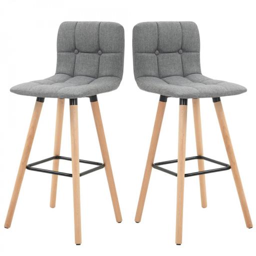 Juego de 2 Taburetes Altos de Cocina con Respaldo Reposapiés Patas de Madera Estilo Moderno Gris [9]