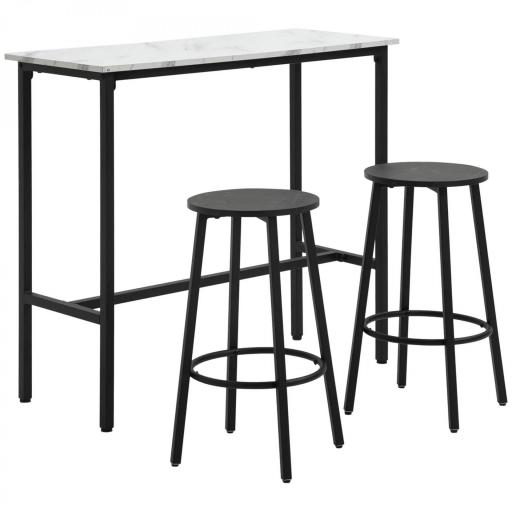 Conjunto de Mesa Alta de Bar con 2 Taburetes Redondo Set de 3 Piezas con Marco de Acero de Estilo Moderno Blanco y Negro [9]