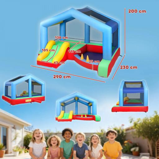 Castillo Hinchable para Niños con Soplador Tobogán Cama Elástica Piscina de Pelotas Juego de Aros Toldo [1]