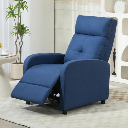Sillón Reclinable Manual Sofá Individual con Reclinación hasta 155º Carga 150 kg Azul [3]