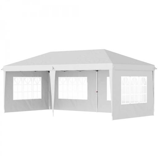 Carpa Plegable 6x3 m con 4 Laterales Desmontables Cenador de Jardín con 4 Ventanas Visibles y Bolsa de Transporte Blanco [8]
