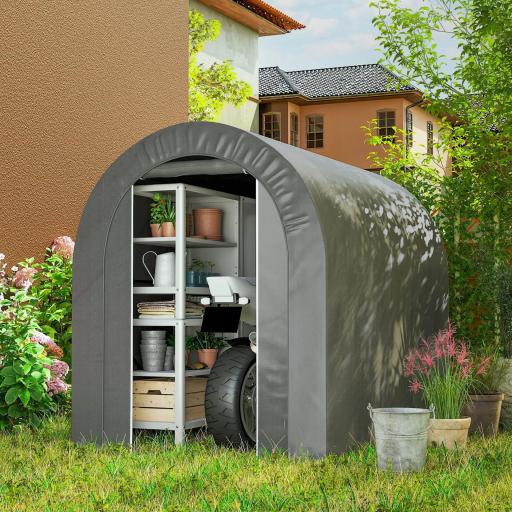 Carpa de Jardín para Bicicletas con Marco de Acero Puerta con Cremallera Impermeable 2,4x1,6x1,9 m Gris Claro
