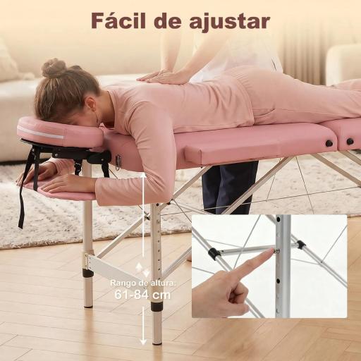 Camilla Masaje Plegable de Aluminio con Altura Ajustable 3 Zonas Reposacabezas Extraíble Bolsa de Transporte Rosa [7]