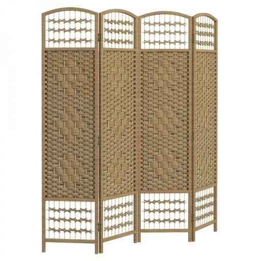 Biombo Separador de Ambientes de 4 Paneles Plegable de Cuerda de Papel 160x170cm Decoración para Dormitorio Natural [8]