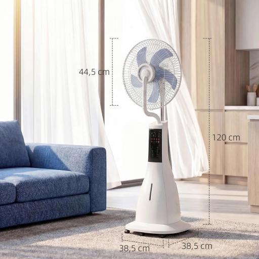 Ventilador Nebulizador 90W Oscilación de 75° 3 Velocidades 5 Aspas Depósito de Agua de 3L 5 Ruedas Control Remoto [5]