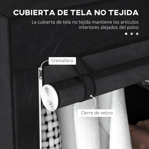 Armario de Tela Plegable Ropero Portátil con 6 Estantes y 1 Barra de Colgar para Dormitorio 103x43x162,5cm Negro [7]