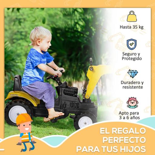 Tractor a Pedales para Niños de +3 Años con Pala Delantera y Bocina Carga 35kg Tractor Infantil 107x42x71 cm Amarillo [3]