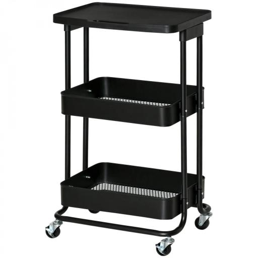 Carrito Auxiliar con Ruedas Carro de Almacenaje de 3 Niveles para Baño Cocina Dormitorio Oficina 46x34,5x76,5 cm Negro [8]