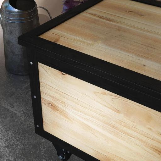 Baúl de Exterior de Madera con 4 Ruedas para Jardín Patio Balcón 100x50x43 cm Natural y Negro [6]