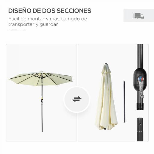 Sombrilla de Jardín Ø295x250 cm con Manivela Parasol Exterior con Mecanismo de Inclinación y Poste Desmontable Beige [5]