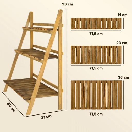 Soporte para Plantas de Madera de 3 Niveles Estantería para Plantas Plegable Soporte para Macetas 80x37x93 cm Natural [1]