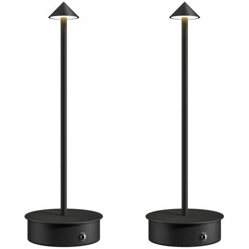 Juego de 2 Lámparas de Mesa LED Recargables con USB y Control Táctil y Luz Regulable Ø10x30 cm Negro [8]