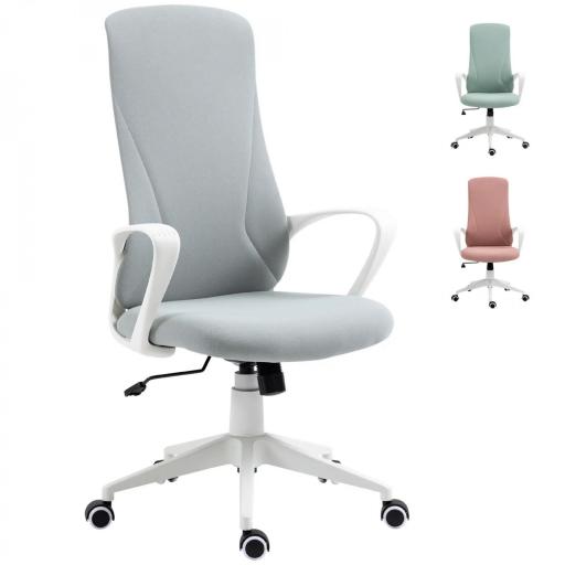 Silla de Oficina Giratoria Altura Ajustable con Reposabrazos Función de Basculante Respaldo Alto 62x56x110-119,5cm Gris [8]