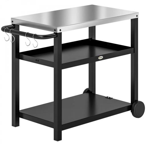 Carrito de Parrilla para Jardín o Terraza Carro de Servicio con Encimera Estantes y Ruedas para BBQ 102x50x81 cm Gris [9]