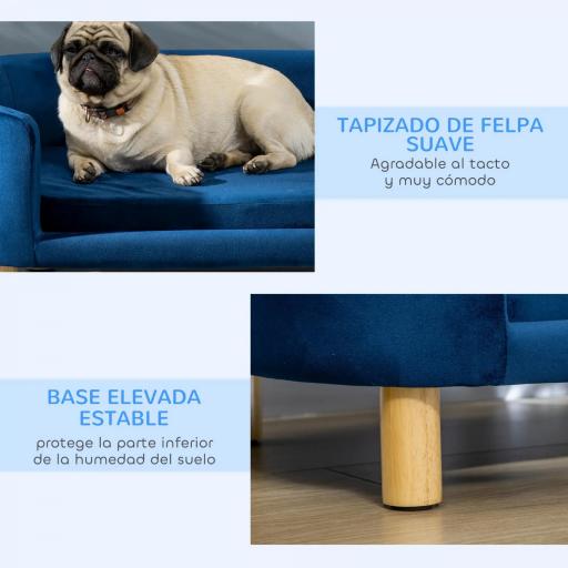 Sofá para Perros Pequeños con Patas de Madera Funda Lavable y Cojín Desmontable 86x55x33 cm Azul [1]