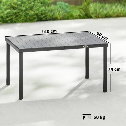Mesa de Comedor de Jardín para 6 Personas con Superficie de Listones Estructura de Acero 140x90x74 cm Gris [5]