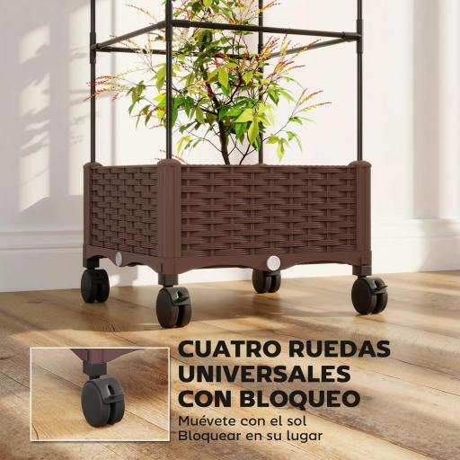 Jardinera con Enrejado Ruedas con Drenaje para Cultivos Verduras Flores Hierbas 40x40x165 cm Marrón [1]