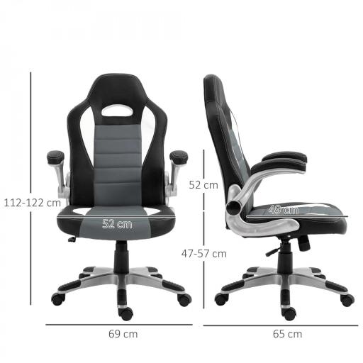 Silla de Oficina Ajustable Silla de Despacho con Reposabrazos Abatibles 5 Ruedas Carga 120 kg 65x69x112-122 cm Gris [5]